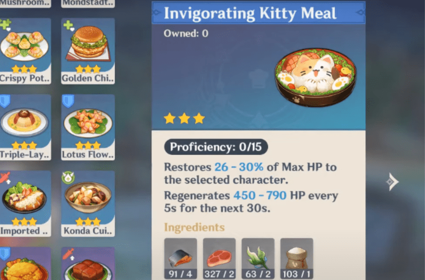 Genshin Impact 3.7 How to Cook Invigorating Kitty Meal.