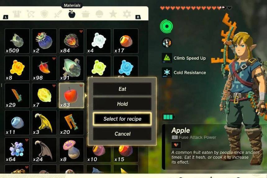How to Make Honeyed Apple in Zelda: Tears of the Kingdom- Ingredient List