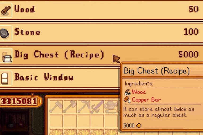 Stardew Valley 1.6 - How to Craft Big Chest.